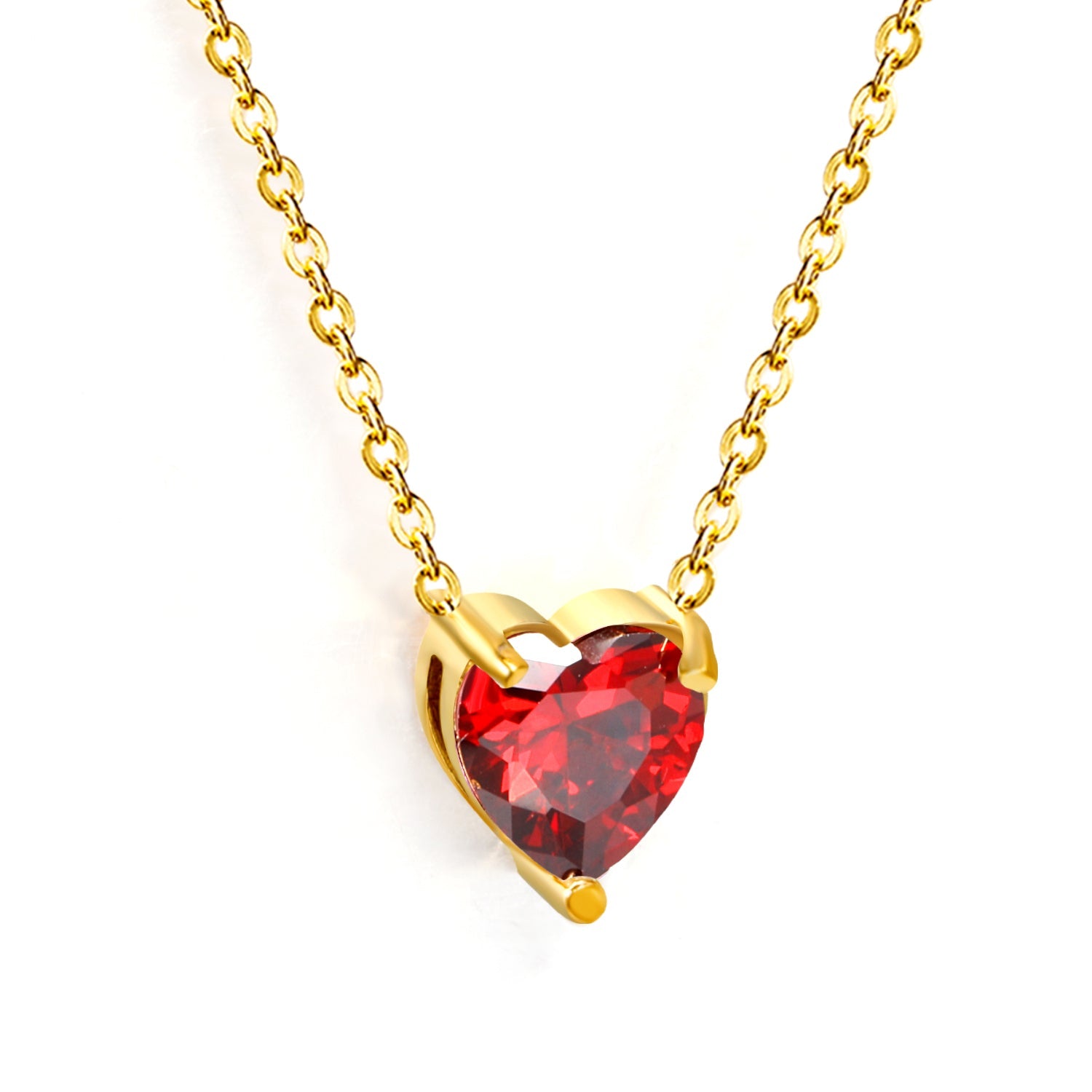 8.4*9.4mm heart shaped white zirconium/purple zirconium/garnet red zirconium/pink zirconium pendant necklace 0.3 cross chain 40+5cm+6mm round end tag gold color asonjewelry